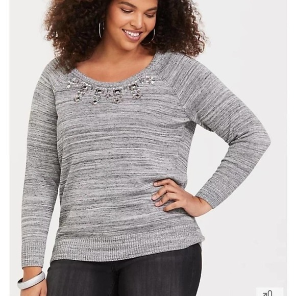 TORRID plus size GREY MARLED‎ EMBELLISHED PULLOVER SWEATER 4X - Picture 1 of 10